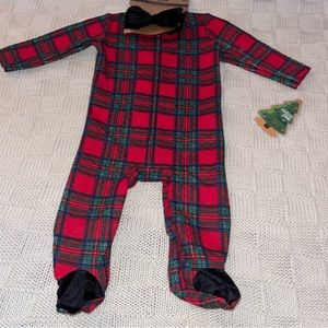 Chick Pea plaid footed coverall & headband